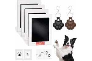 LONGYIFA Dog Paw Inkless Hand & Footprint Kit, With Personalised Dog Fur Keepsake Keyring, 4 Baby Inkless Print Pads, 8 Imprint Cards, 2 Leather Paw Pendant, Pet Memorial Gift