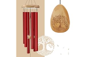 Astarin Windchimes Outdoors With Engraved Lifetree, 30 Inch Memorial for Outside, Sympathy for Loved One, Mother - Red