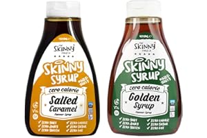 The Skinny Food Co. Syrup Twin Pack SW Salted Caramel Syrup & Golden Syrup Dessert Topping Sugar Free Zero Calories Guilt Free Sauce, Bottle 425ml