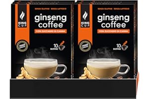 King Cup - 5 Confezioni da 10 Bustine Solubili di Ginseng con Zucchero di Canna, 50 Stick da 9 Gr per Bevanda al Gusto di Ginseng da Aggiungere a 60 Ml di Acqua Calda, Senza Glutine e Senza Lattosio