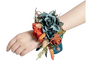 ‎LING'S MOMENT Ling's moment 2er Set Dunkel-Teal & Orange Handgelenk-Bouquet, Künstliche Blumen für Hochzeit, Prom