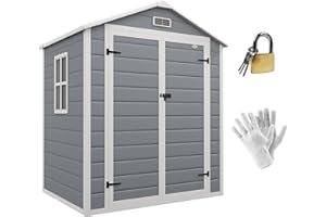 Outsunny Casetta da Giardino Porta Attrezzi in Finitura Effetto Legno Graffiato con Pavimento, 2.12m² Capanno da Giardino con Doppia Porte e Serratura, Tetto Inclinato, 183x134x210 cm, Grigio