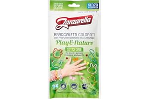 L'ANGELICA Zanzarella, 25 Bransoletki przeciw komarom Play & Nature, 100% silikonowe nadające się do recyklingu, z odstraszaczem komar na bazie naturalnych olejów, aktywne do 12 godzin, 5 różnych kolorowych