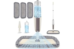 Scopa Lavapavimenti a Spruzzo, MEXERRIS Spray Mop Mocio Lavapavimenti con Flacone Ricaricabile da 410 ml e 3 Tamponi Lavabili Professionale Mop Pavimenti per Casa Cucina Laminato Legno Legno Duro