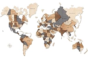 Kimy Design - Mappa del Mondo da Parete in Legno Original | Dimensioni 150x240 cm | Planisfero Geografico a Puzzle 3D per Decorare i tuoi Ambienti: Soggiorno, Ufficio o Camera - Wooden World Map 3D