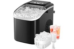 ACMEENJOY Macchina del Ghiaccio per Casa 12kg/24h, Autopulente Macchina Ghiaccio 1,2L, Silenzioso Ice maker, S/L Ghiaccio, 8 Cubetti in 6-9 Minuti, con Maniglia/Paletta/Cestello, per Cucina/Ufficio/Feste