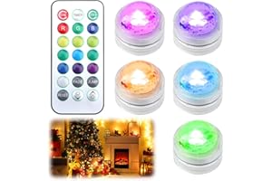 RAYKCE 5 Pack Mini Submersible LED Light with Remote, Colourful Battery Tea Lights ABS Material Shell Waterproof Pool Lights for Pool Party Decorations Christmas Wedding Party