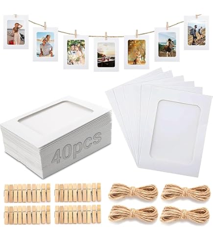 Kit Guirlande Photo DIY 40 Cadres Carton 10x15cm + Clips Et Corde - Décoration Murale Anniversaire, Mariage, Noël