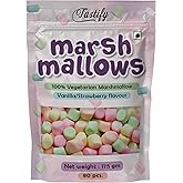 Tastify Vegan Mini Marshmallows Candy - 175 Gms (80 Pieces) ~ Assorted Fruit Flavour ~ Pure Veg Coloumn/Mini Shape Marshmallo
