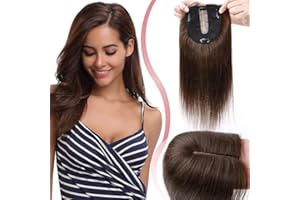 Elailite Hair Topper Donna Clip Toupee Capelli Veri Extension Human Hair Indiani 10cm*12cm con Silk Lace Toupet Protesi 40cm Alta Densita 50g #4 Marrone Cioccolato