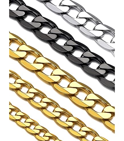 Suplight Herren Panzerkette Cuban Link - 3/6/9mm Silber/Gold/Schwarz