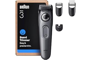Braun Beard Trimmer Series 3, plus 4 Styling Tools, Ultra Sharp Blade, 50 Min Runtime, 40 Lengths, BT3525, Grey