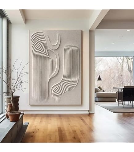 Handgemaakt beige Wabi Sabi abstract 3D reliëf gips schilderij minimalistische t