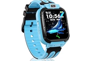 clleylise Kinder Smartwatch, Smartwatch Kinder mit GPS und Telefon, Armbanduhr Kinder Junge, Smart Watch Kinder, Kinderuhr mit Voice Chat, SOS, IP68, Wasserdicht, Spiel, Kamera (GPS-Blau)
