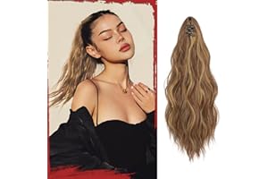 Sofeiyan Queue de Cheval Extension Pince à Griffes Ondulées Ponytail Cheveux Naturel Postiche 41 cm Queue de Cheval Synthétique Extension de Cheveux pour Femmes,Brun & Blond