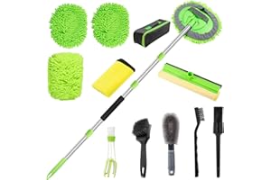 Kazaigou 62'' Car Cleaning Kit Mop Sponge with Long Handle, 1 Chenille Scratch-Free Replacement Head, Windshield Window Squeegee, Car Detailing Brushe, Tower, Car Washing Kit for Cars RV Truck