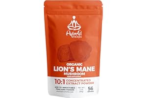 HYBRID HERBS – Organic Lions Mane Mushroom Powder 10X Strength - Nootropic Brain Supplement for Focus Memory & Concentration | Lion’s Mane HIGH Potency 10:1 Extract - 56 Serving (56g)