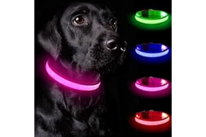 Nepfaivy Leuchthalsband Hund USB Aufladbar - Hundehalsband Leuchtend mit Verstellbarer Länge für Mittelgroße bis Große Hunde, LED Halsband Hund mit 3 Beleuchtungsmodi für Nacht Sicherheit(Rosa-XS)
