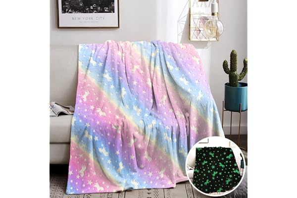 Gosig filt barn, enhörning filt gosig filt lyser i mörkret, enhörning present för flickor supermjuk och varm filt (enhörning – 01, 130 x 150 cm)
