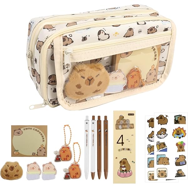 Inclusief Stickers En Notitieboek Spullen Kopen De Capybara Etui Met Grote Capaciteit En Dubbelzijdige Vakken Is Voorzien Van Gaasvakken Voor Notitieboek Stickers Sleutelhanger Etui Meisje