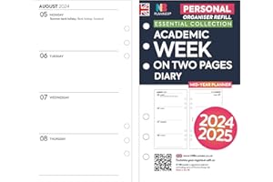 NBPLANNER Tamaño personal Académico 2024-2025 Semana en dos páginas Organizador Recambio Blanco | Vacaciones del Reino Unido | Compatible con Filofax personal (Mediados de año básico (24 de agosto - 25 de