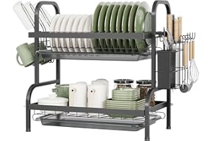 NETEL 2-poziomowy ociekacz do naczyń, ociekacz do naczyń z tackami ociekowymi, uchwyt na sztućce, uchwytem na kubek,kosz na naczynia, czarny