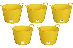 Easy Shopping 5 x 14 Litre Flexi Tub Garden Home Flexible Colour Rubber Storage Container Bucket Polyethylene Flex Tub- MADE IN U.K. (Yellow)