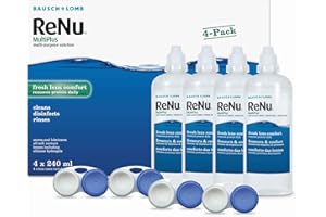 ReNu MultiPlus Multi-Purpose Contact Lens Solution, 4 x 240 ml for Soft Contact Lenses, Moisturise, Remove Protein, Clean, Disinfect, Lubricate, Rinse and Store Your Lenses, Lens Case Included