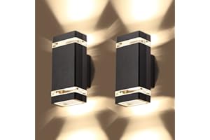 CELAVY Outdoor Wall Lights Mains Powered, Up Down Outside Wall Lights IP65 Waterproof, Porch Light Front Door Modern 3000K GU10, Exterior LED Lighting Sconce Wall Mounted for House 2 Pack, Black