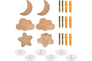 Zimoer Schrankknöpfe Holz fur Kinderzimmer,6 Stück Tier Holz Schubladengriff,Holz-Kommodenknöpfe mit Schrauben,Holzknäufe mit Tiermotiven,Holzgriffe für Schränke(star,moon,cloud)