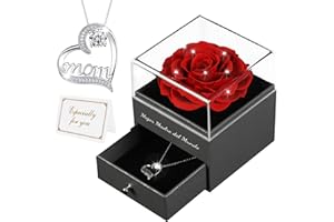 Miofula Rosa Eterna Regalo Dia de la Madre, Regalo Mama Rosa Natural Flores Preservadas con Collar Día de la Madre, Regalo Cumpleaños Madres Mujer, Regalos Originales para Mama Abuela Mujer
