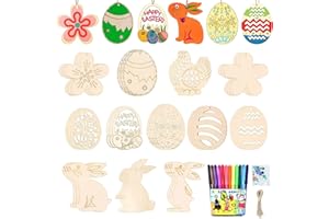 Ostern Basteln Holz, 36 Stück Ostern Holzanhänger, DIY Anhänger Ostern, Ostereier Holzbastelset für Kinder, Osterhase Ostereier Küken, Ostereier zum Bemalen, Holzanhänger Ostern für Osterdeko