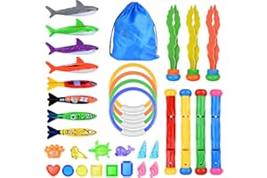 ELECLAND 34 PCS Jouets de Piscine de Plongée Jouets de Piscine Kit de Jeu de Plongée sous-Marine avec Sac de Rangement à Cordon Jouets d'été Cadeau pour Enfants