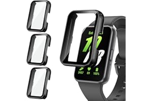 [3Pack] Kamita Screen Protector Case Compatible with Samsung Galaxy Fit 3, Full Coverage Hard PC Bumper Cases with Tempered Glass Film, Shockproof Protective Cover for Galaxy Fit3 (Black*3)