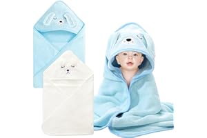 YJSDDNTY 2 pcs Toalla de baño con Capucha para bebé,Toalla de baño con Capucha para bebé, Salida de Toallas de baño para bebés con diseño Animal,80 x 80 cm（Azul y Blanco）
