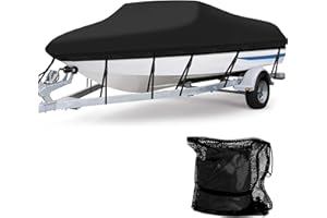 ANGLINK 23-24 ft Waterproof Boat Cover - Heavy Duty Oxford Bass Runabout Boat Cover, All Weather Outdoor Protection Fit V-Hull Runabouts Outboards and I/O Bass Boats | Black