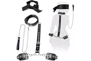 Juguetes Eróticos para Pareja Sexuales Ninonly Juguetes Sexuales Esposas y Collar Desmontables,Juguete Sexual con Venda para Mujeres y Parejas Negro