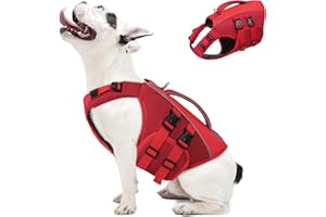 QUEENMORE Qeenmore Chaleco Salvavidas para Perro Talla M - Rojo, Ajustable, con Asa de Rescate, para Bulldog Francés, Dachshund