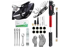 DERERSTE Kit d'outils de réparation de vélo & Pompe à Pneu de vélo, Home Bike Tool Portable Patches Fixes, gonfleur, Entretien pour Le Camping Travel Essentials Tool Bag