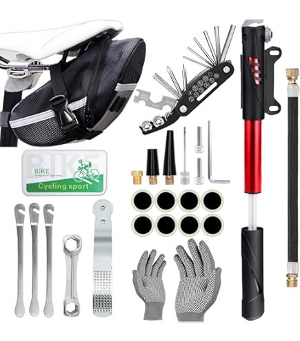 WEST BIKING Kit Attrezzi Riparazione Bici – Chiave A Cricchetto, Pompa, Leve E Borsa