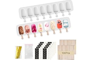OBCARN 2 Piezas Moldes Para Helado, Silicona Moldes para Polos De 8 Cavidades, Reutilizable Magnum Cake Moldes Popsicle Moldes con 100 Palitos de Helado 50 Bolsas 100 Alambres para Envolver 100 Pegatinas