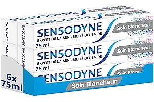 Sensodyne Dentifrice Blanchissant Soin Blancheur, Protéction Complete 24h Contre la Sensibilité Dentaire avec une Action Blancheur, Lot de 6 x 75ml