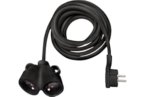 Brennenstuhl Rallonge électrique avec fiche Plate et Prise Double H05VV-F 3G1,5, Noir, 5 m
