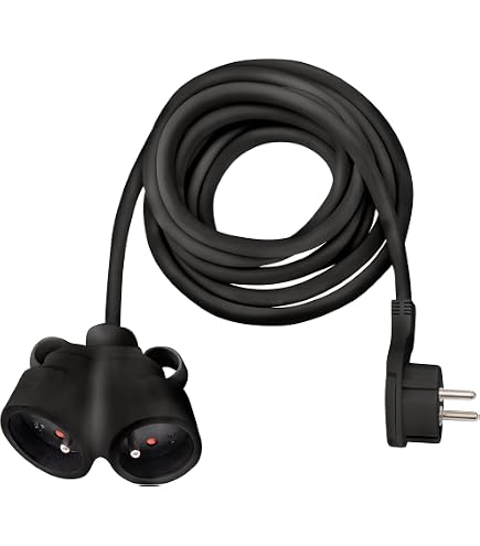 Rallonge Double Prise Schuko IP44 - Câble 3x1,5 Mm², 16A 250V, Longueur 0,5 M, Angle 90° - Pour Extérieur, Jardin, Atelier