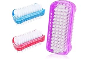 Piriuuo Pack of 3 Hand Brush, Nail Brush, Double-Sided Plastic Hand Brush, Nail Brush, Stiff Bristles, Nail Brush, Hand Wash Brush, Finger Nail Brush for Men and Women (Red, Blue, Purple)
