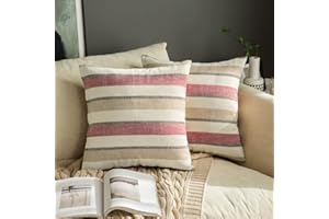MIULEE 2 Piezas de Funda de Cojines a Rayas de Colores Lino Duradero Funda de Almohada Cuadrada Decorativa para Hogar Sofá Cama Silla Dormitorio Habitacion Juvenil 60x60cm Vino