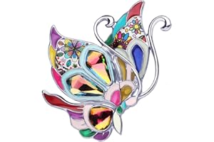 DOWAY Schmetterling-Brosche mit Kristall, Strass, für Damen, Mädchen, Frühling, Sommer, Insekten, Revers, Schal, Kleidung, Dekoration, Emaille, Schmuck, Geschenk (mehrfarbig), 40mm x 32mm, Metall