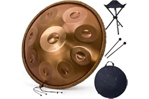 VixxNoxx Handpan Drum in D Minor 22 inches 9 Notes 440Hz Steel Drum Percussion Musical Instruments Hand Drum Kit with Bag Mallets Stand (Gold)
