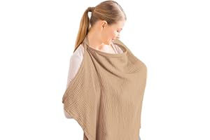 Konssy Funda de muselina para lactancia materna, transpirable, 100% algodón, con aro rígido para delantal de lactancia, toldo multiusos para asiento de coche (Sand)