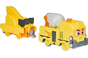 Mighty Express trenino motorizzato Brock il costruttore con attrezzo di lavoro e vagone merci, giocattoli per bambini 3+